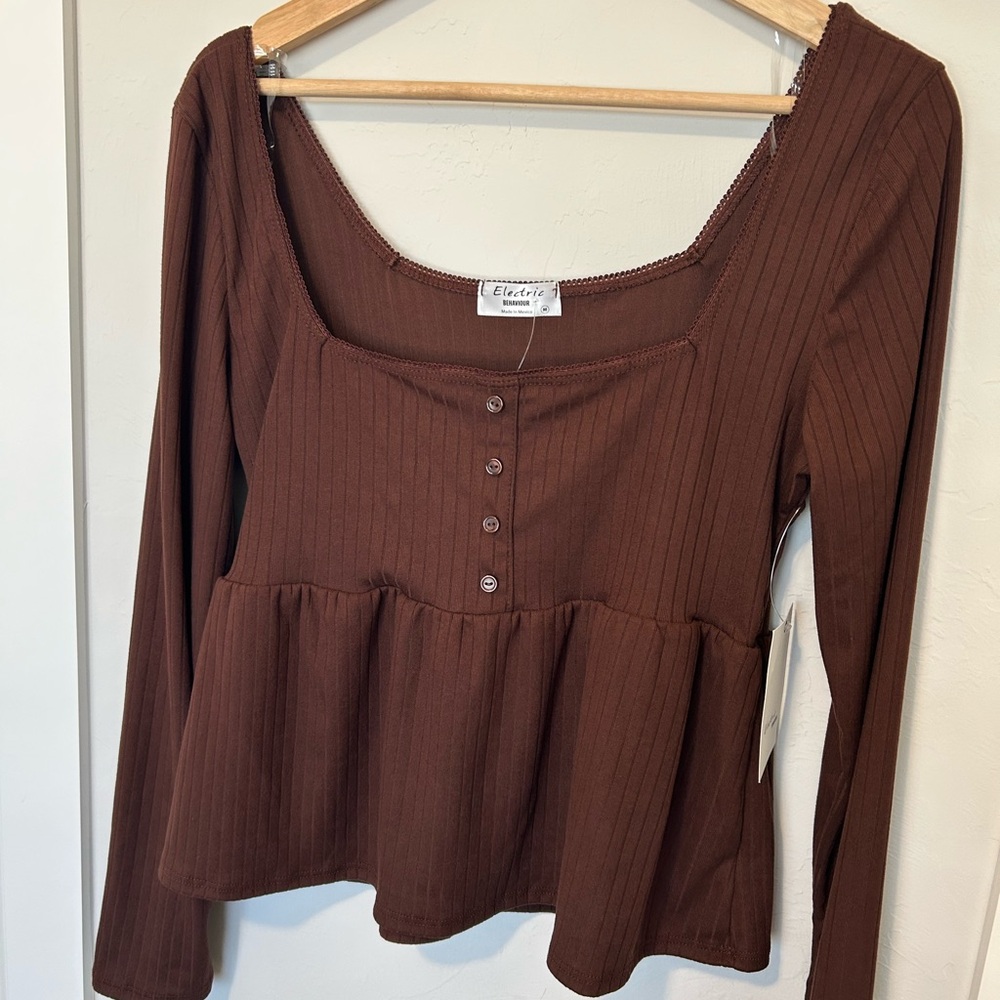 Electric Family Chocolate Brown Peplum Blouse